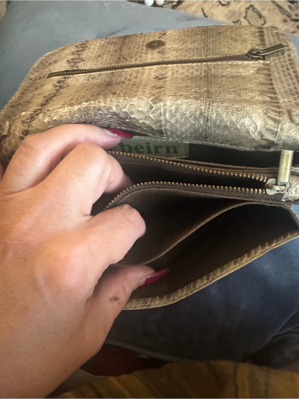 Genuine Snake-skin  Clutch in Neutral Taupe - Picture 5 of 5